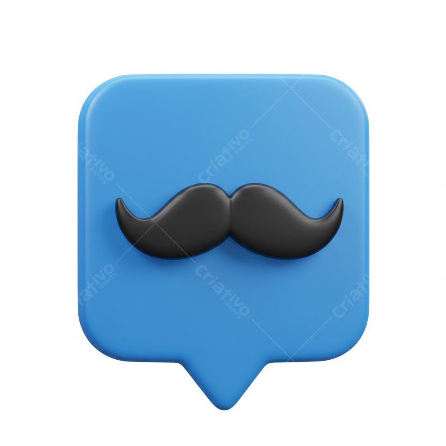 Ícone 3D de bigode preto em balão de fala azul símbolo de notificação