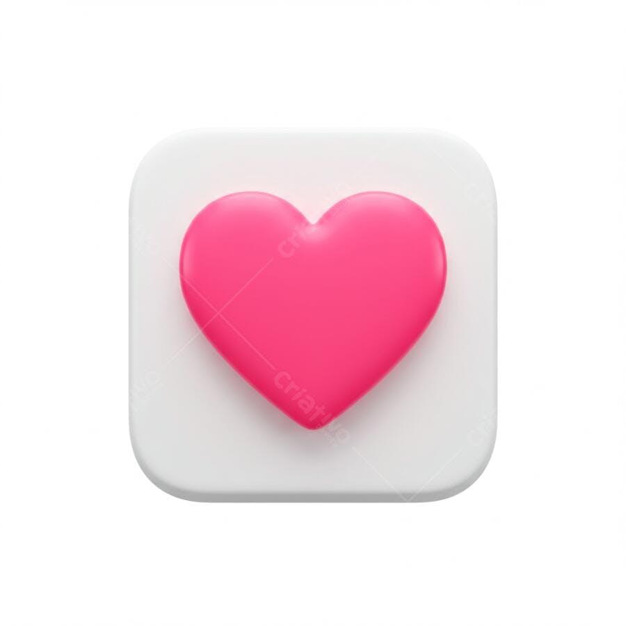 Coração rosa 3D ícone de like em fundo quadrado branco