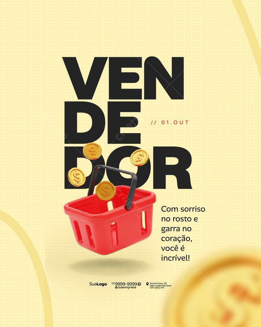 Post para Redes Sociais Dia do Vendedor PSD Editável