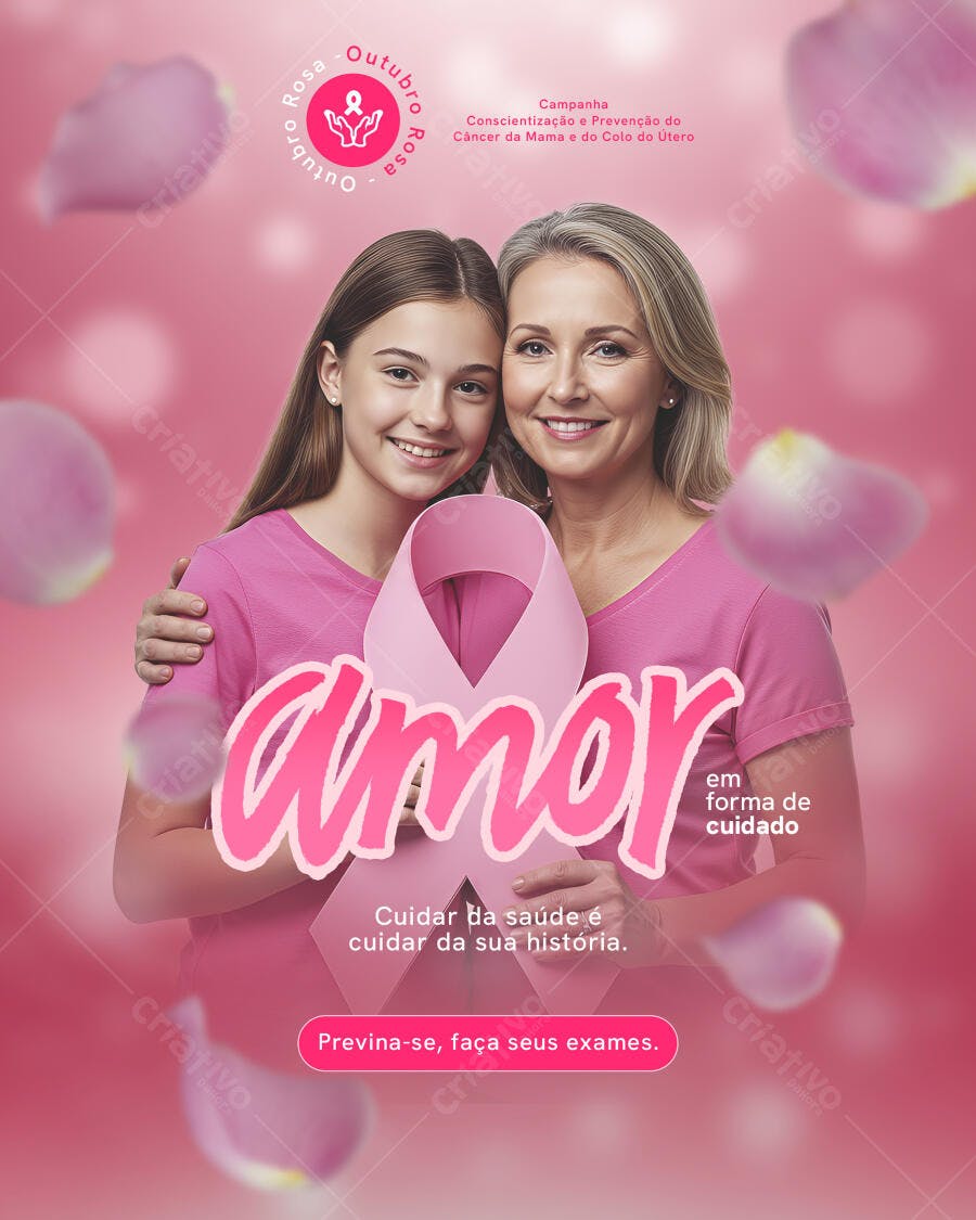 Flyer Outubro Rosa Prevenção Câncer Mama Colo do Útero PSD Editável