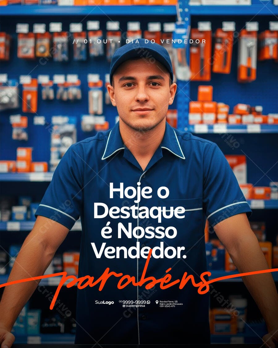 Flyer para Dia do Vendedor Homenagem PSD Editável