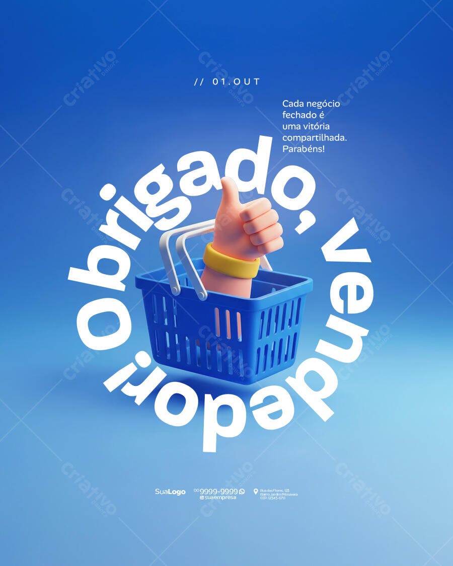 Post para Redes Sociais Agradecimento Vendedor PSD Editável