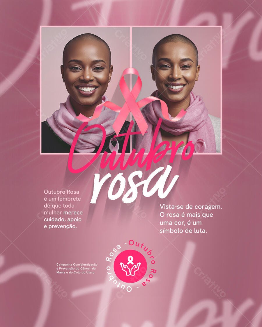 Flyer Outubro Rosa Campanha Câncer de Mama e Colo do Útero PSD Editável