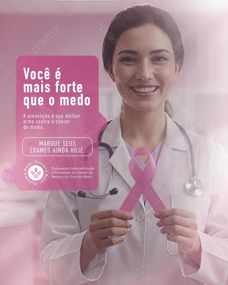 Flyer Outubro Rosa Prevenção Câncer Mama Colo Útero PSD Editável