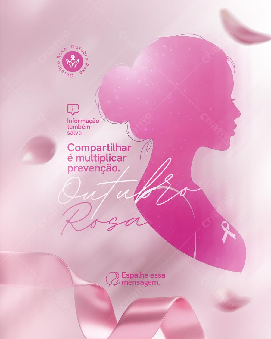 Flyer Outubro Rosa Prevenção Câncer de Mama PSD Editável