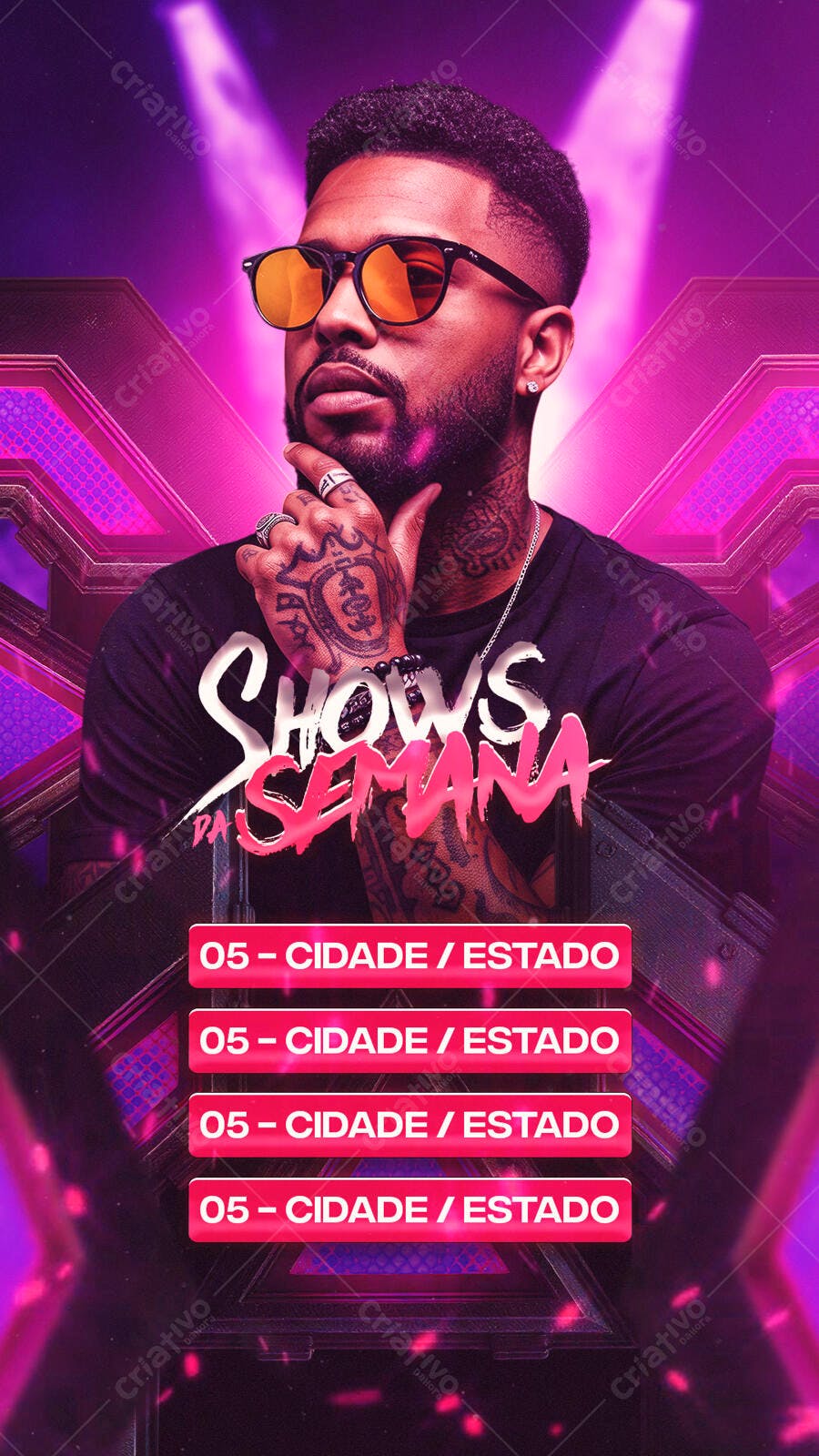 Flyer para Shows da Semana com Homem Estiloso Psd Editável