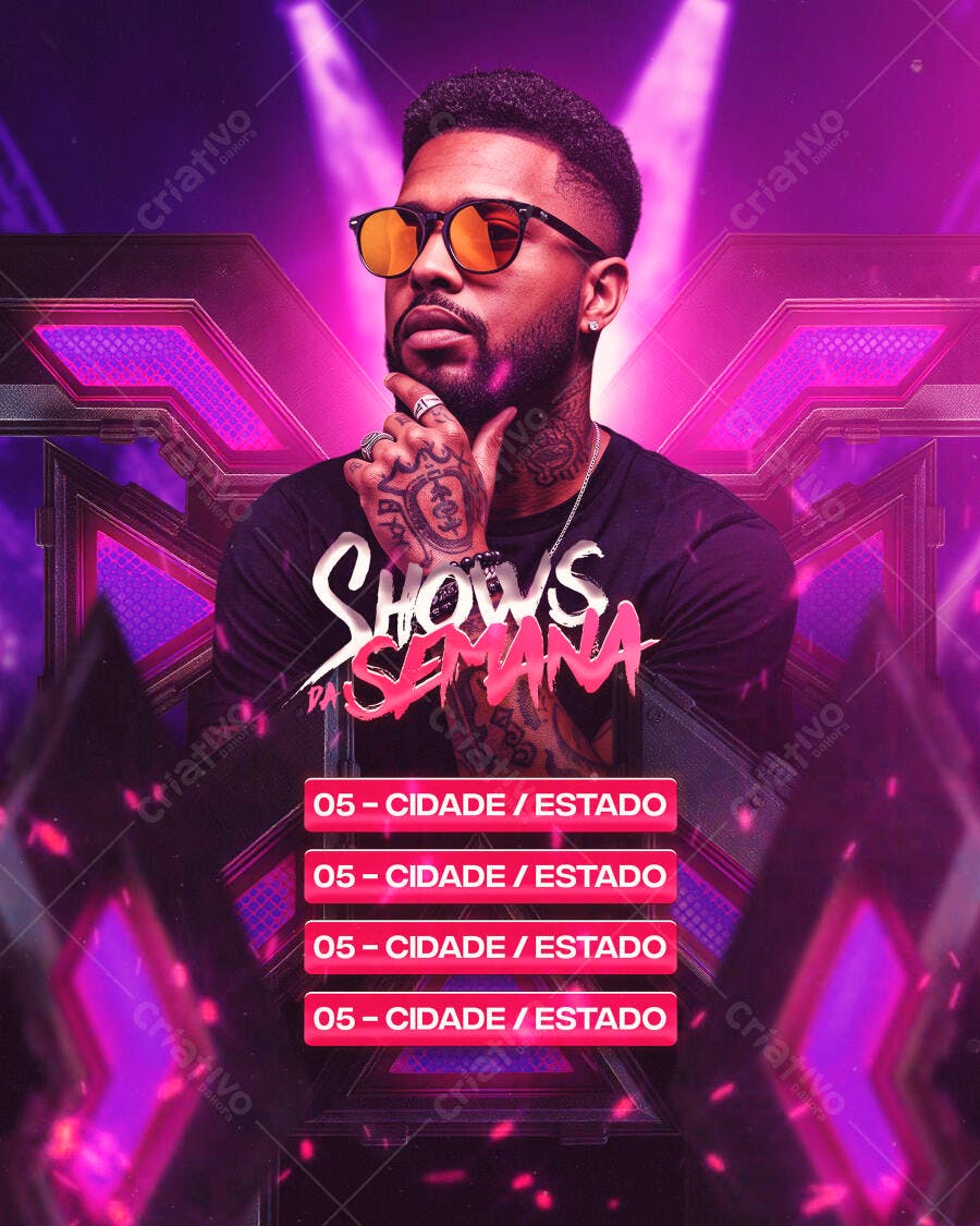 Flyer de Shows da Semana com Artista Masculino PSD Editável