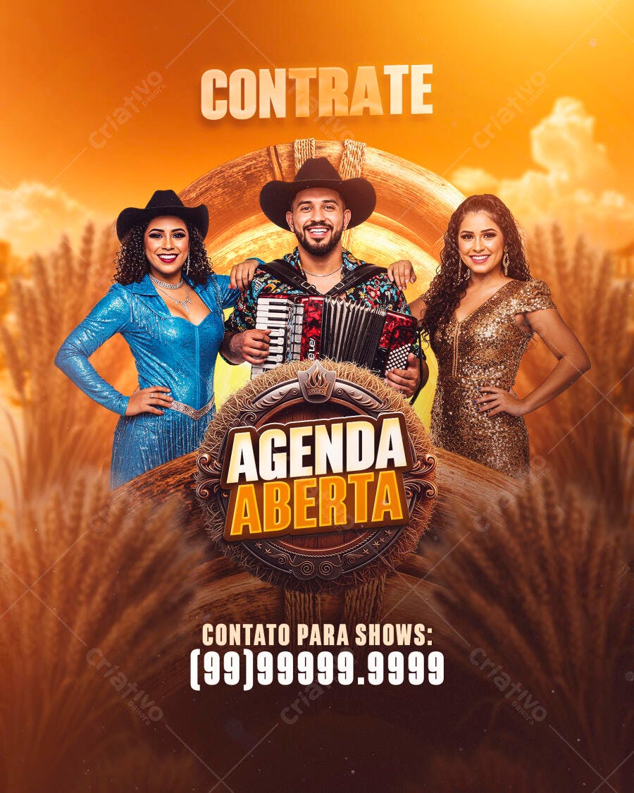 Flyer para Contratar Artistas Sertanejos Agenda Aberta PSD Editável