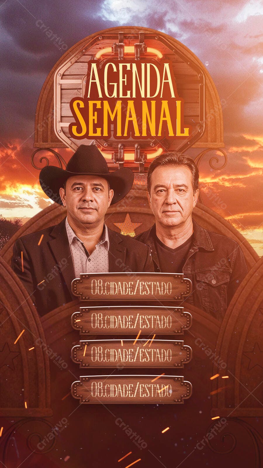 Flyer para Agenda Semanal com Dupla Sertaneja PSD Editável