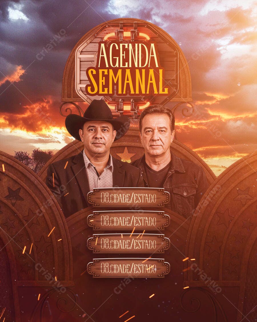 Flyer de Agenda Semanal Sertaneja PSD Editável