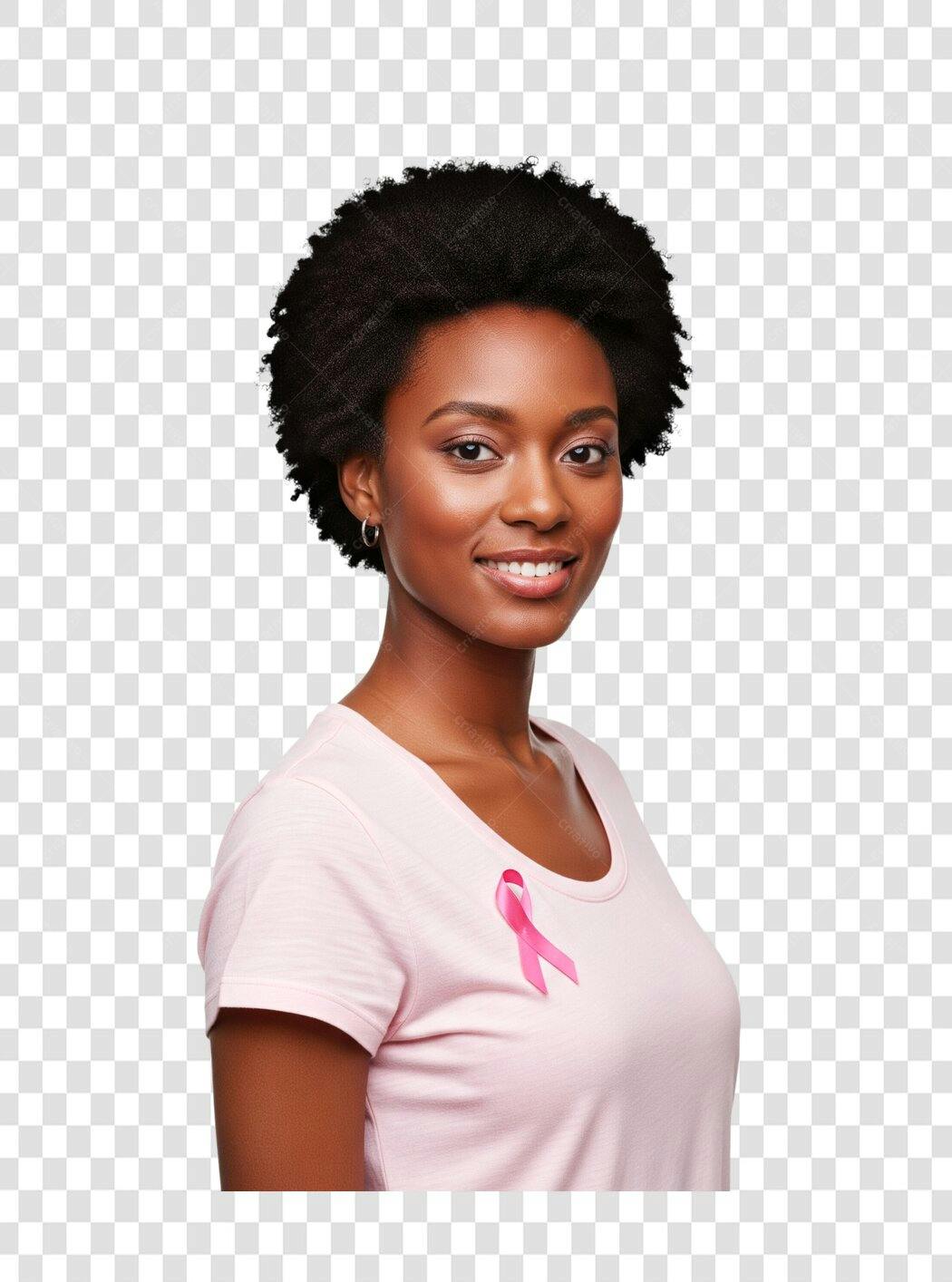 Foto Mulher Afro Outubro Rosa Campanha Câncer Mama PNG com fundo transparente