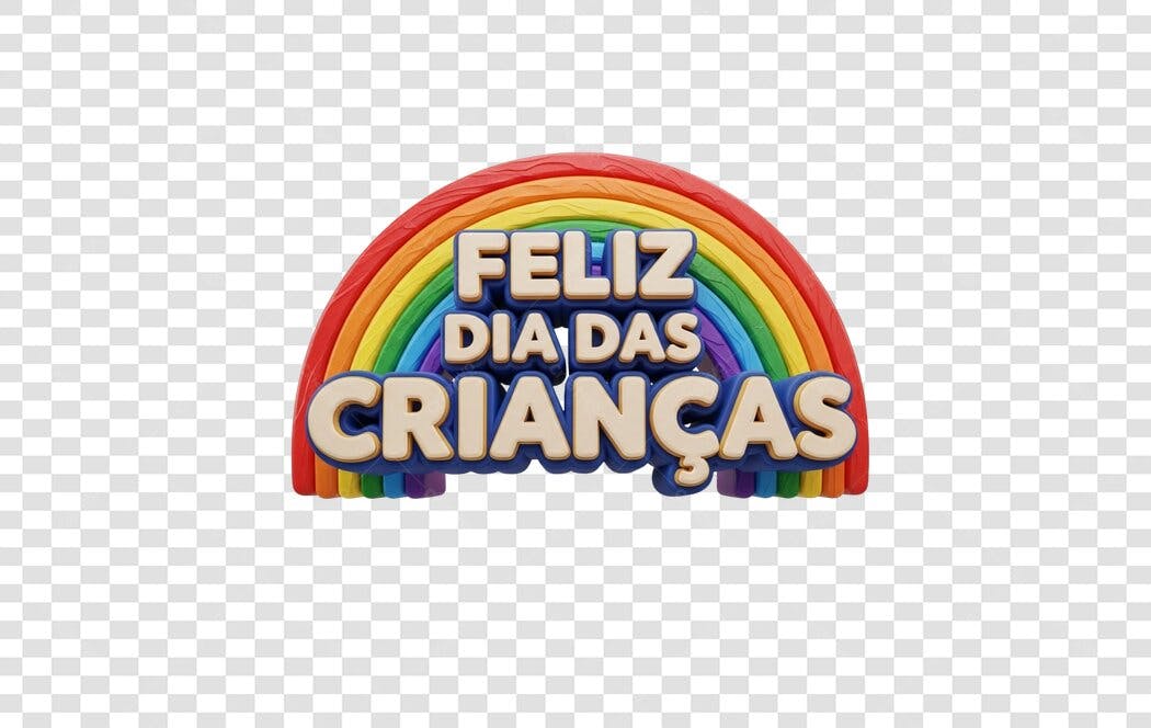 Selo Feliz Dia das Crianças 12 de Outubro arco-íris PNG com fundo transparente