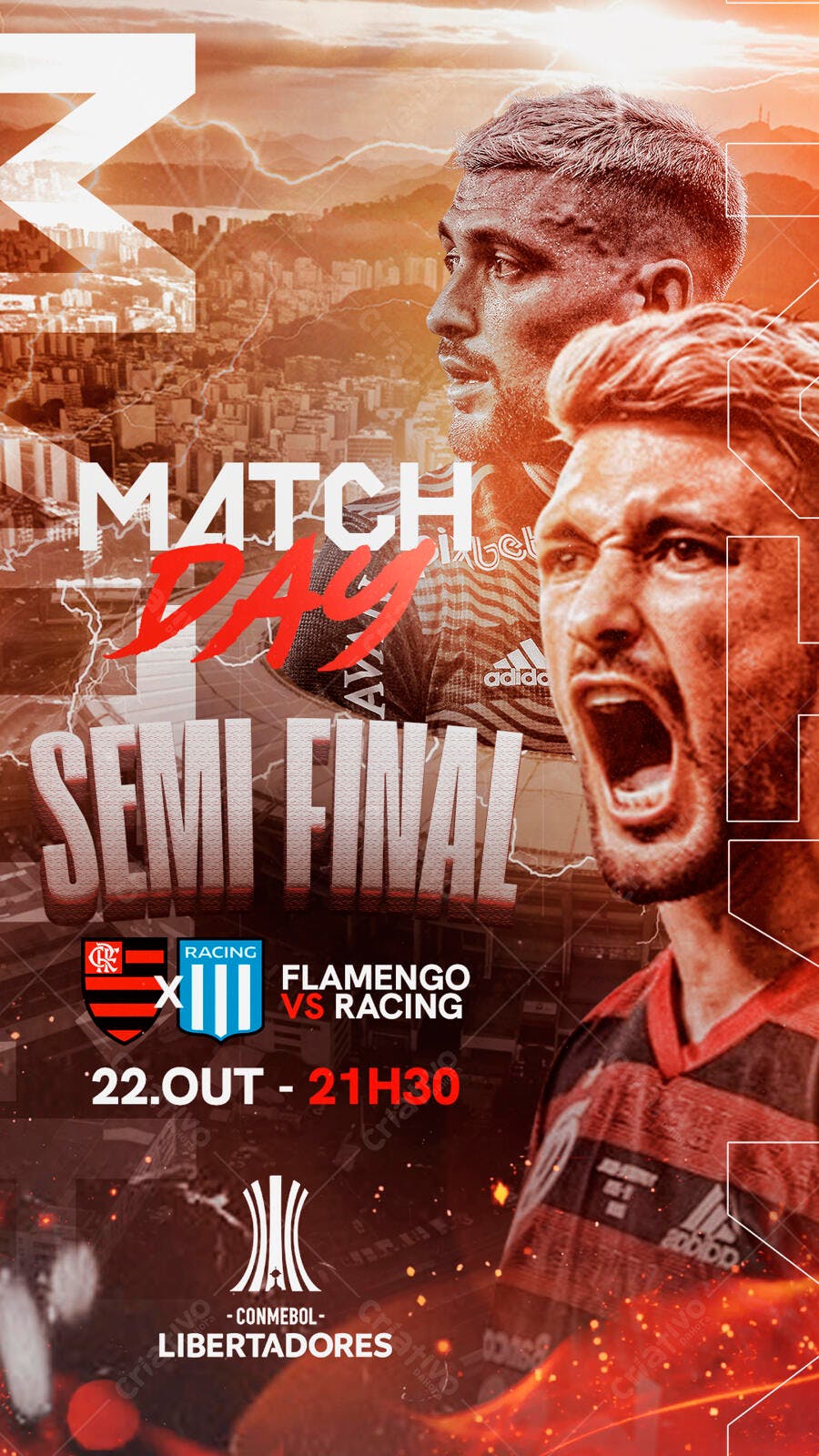 Flyer Esportivo Semifinal Libertadores Flamengo Racing PSD Editável