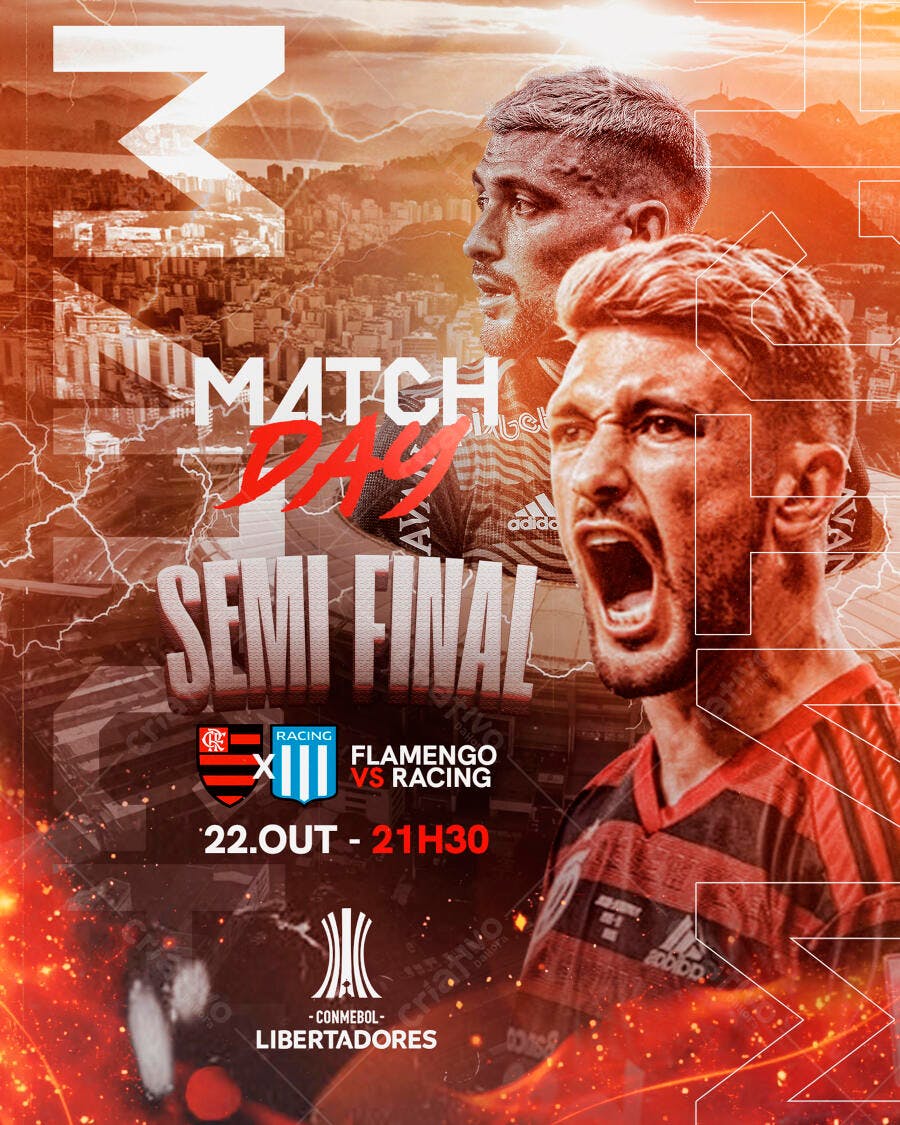 Flyer Semi Final Libertadores Flamengo Racing PSD Editável