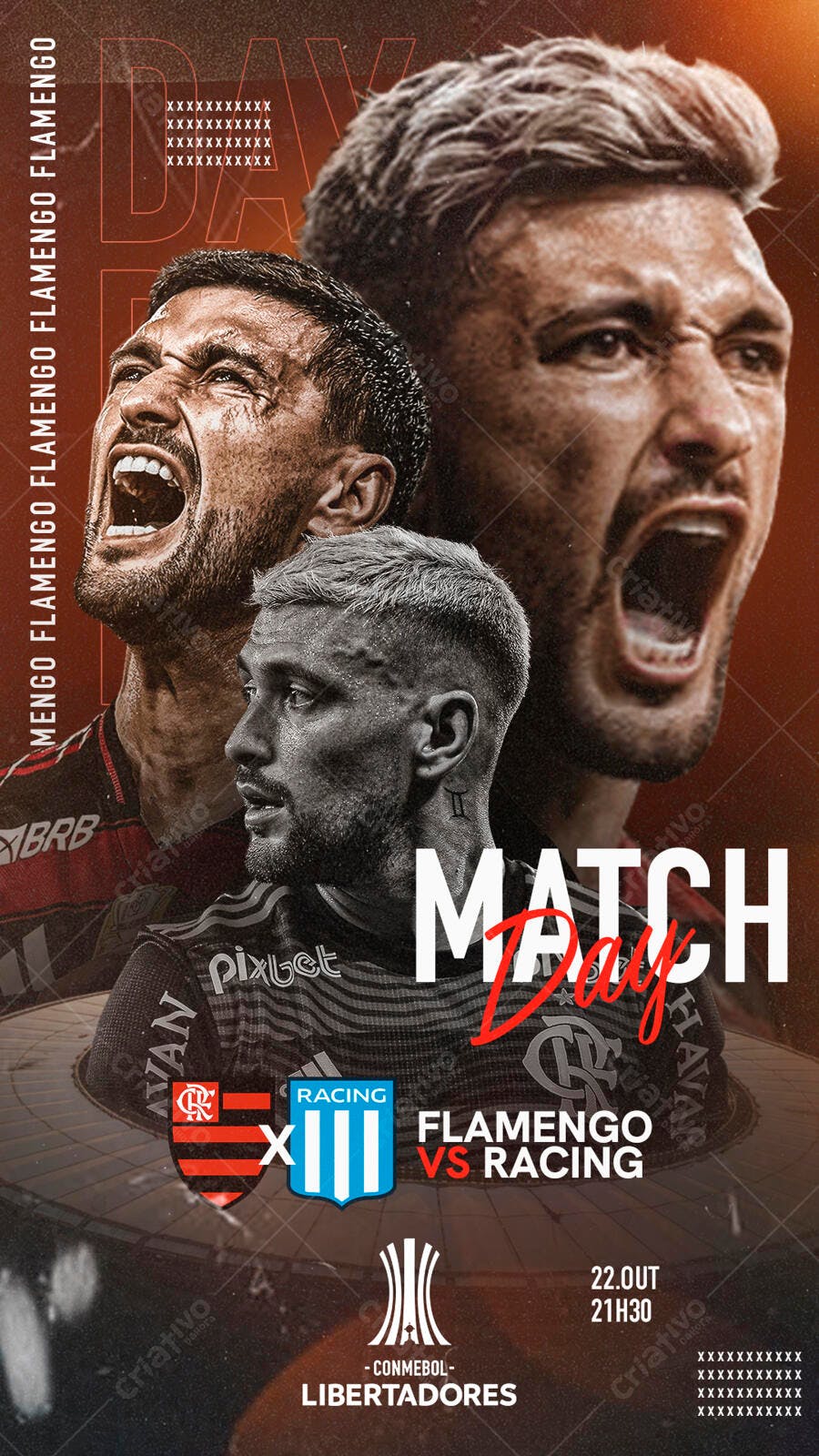 Flyer de Futebol Flamengo vs Racing Conmebol Libertadores PSD Editável