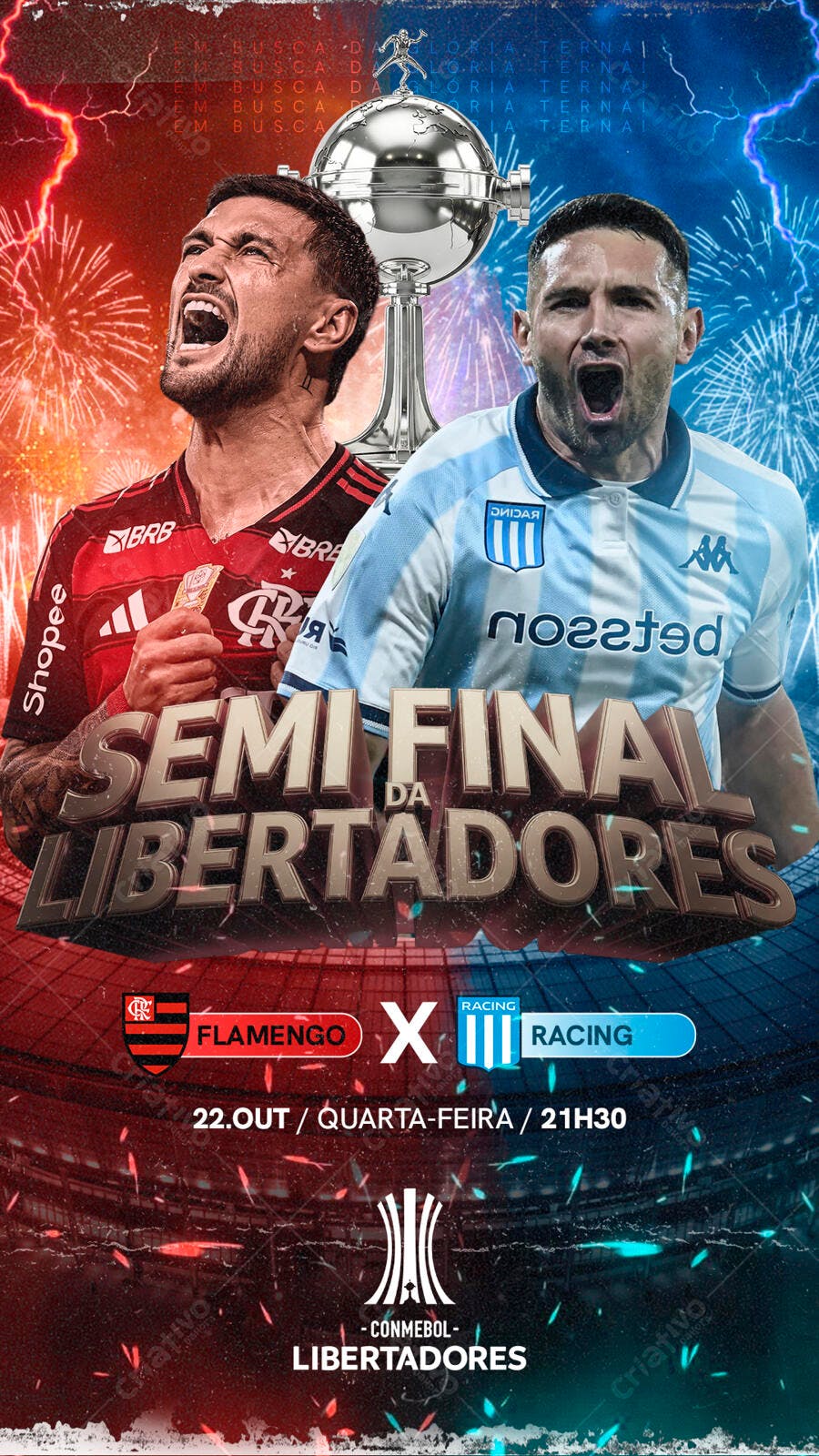 Flyer Esportivo para Semi Final Libertadores Flamengo Racing PSD Editável