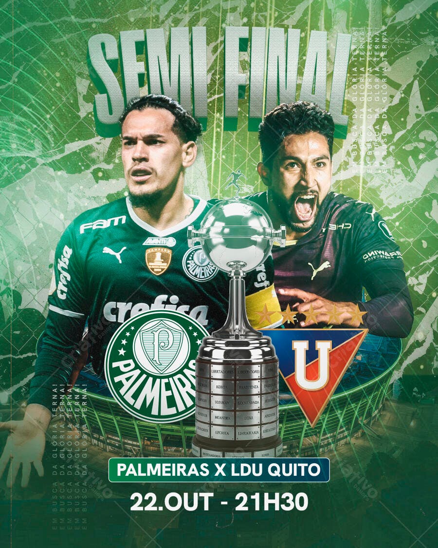 Flyer Futebol Semifinal Copa Libertadores Palmeiras LDU Quito Troféu PSD Editável
