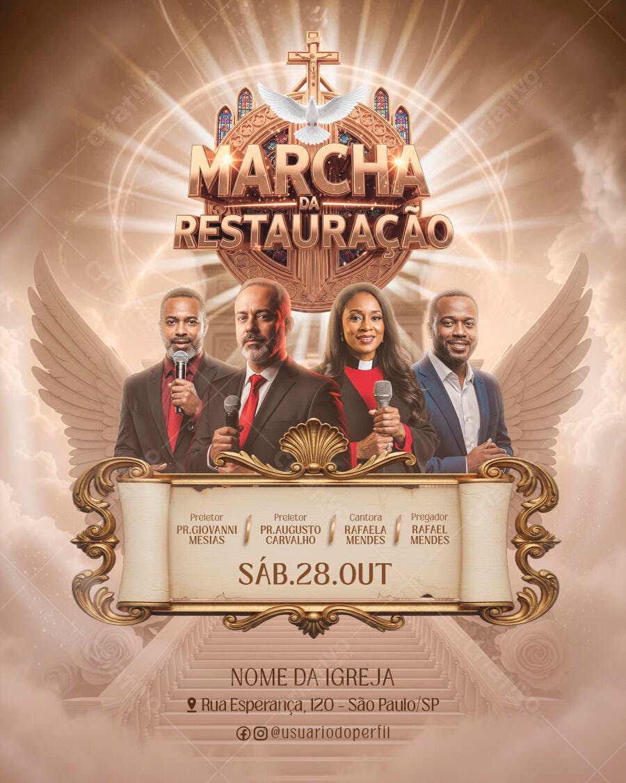 Flyer Marcha da Restauração Cristã com Pastores Psd Editável
