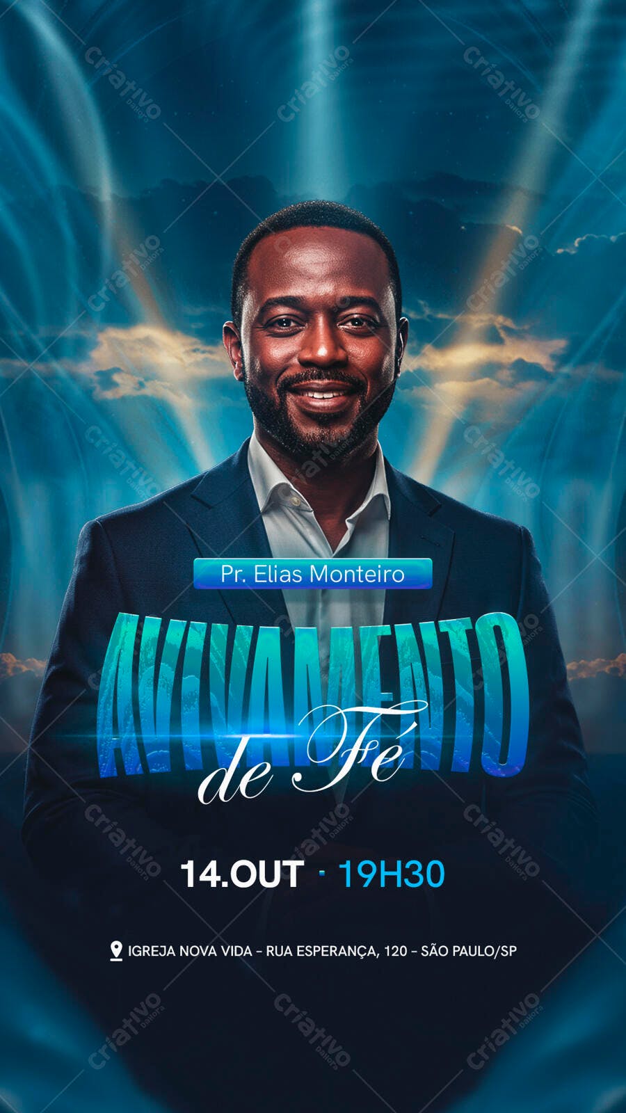 Flyer para Avivamento de Fé com Pr. Elias Monteiro PSD Editável