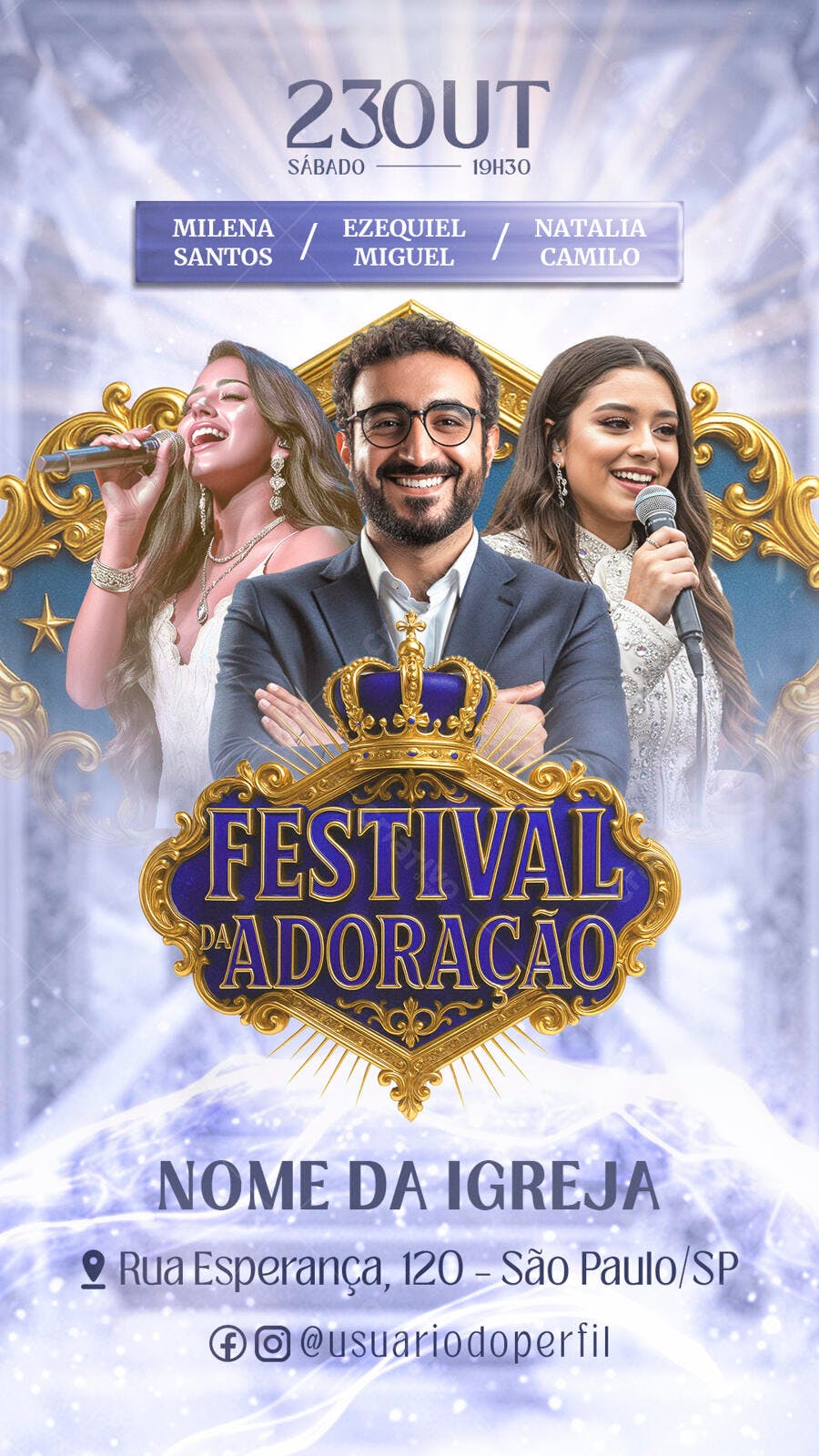 Flyer Gospel Festival da Adoração com Milena Santos Ezequiel Natalia PSD Editável