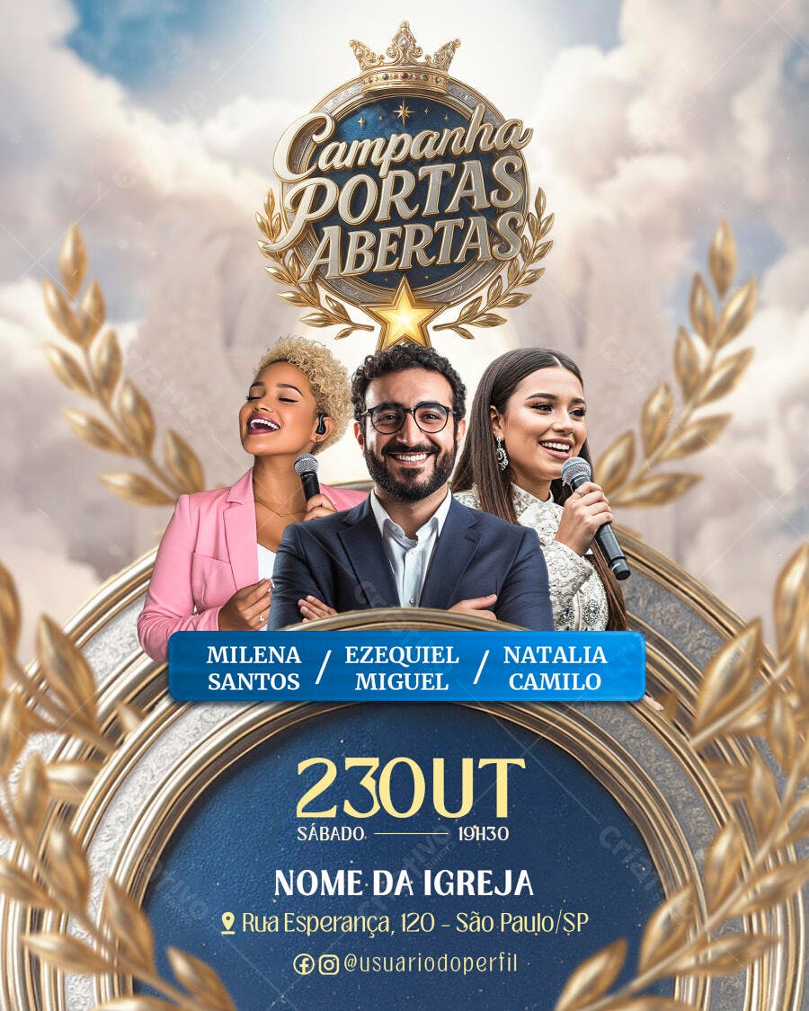 Flyer Campanha Portas Abertas com Milena Ezequiel Natalia PSD Editável