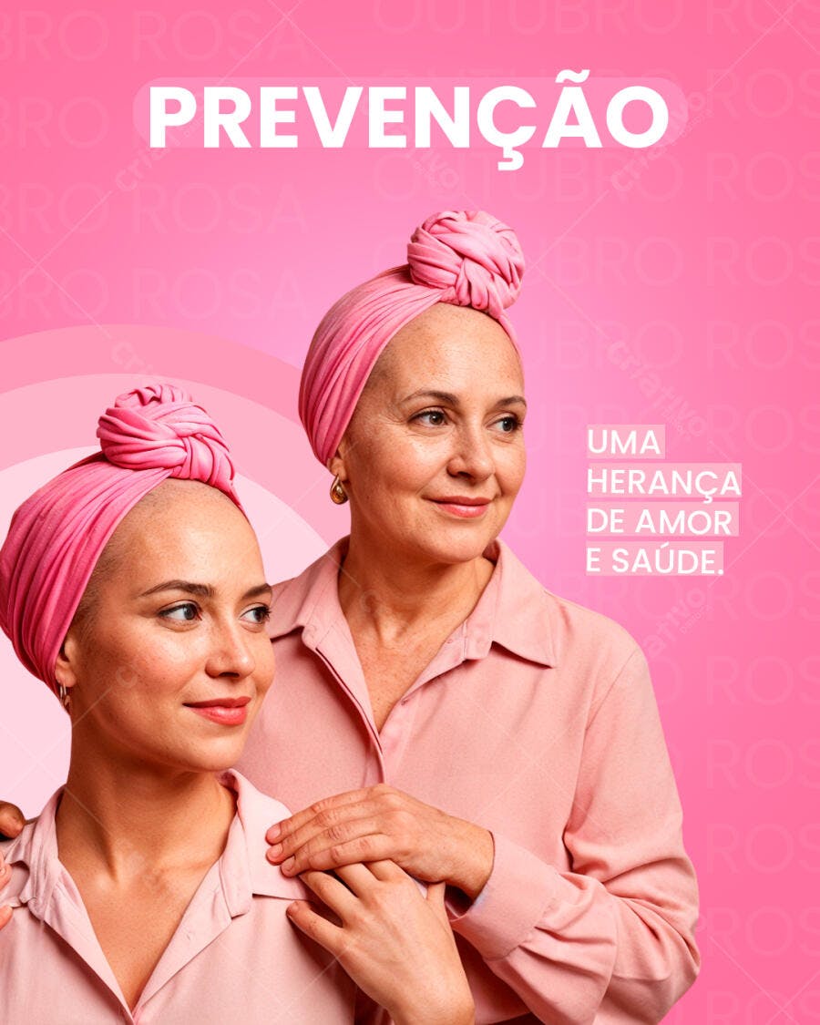 Flyer Prevenção Outubro Rosa Mulheres Turbante Rosa PSD Editável