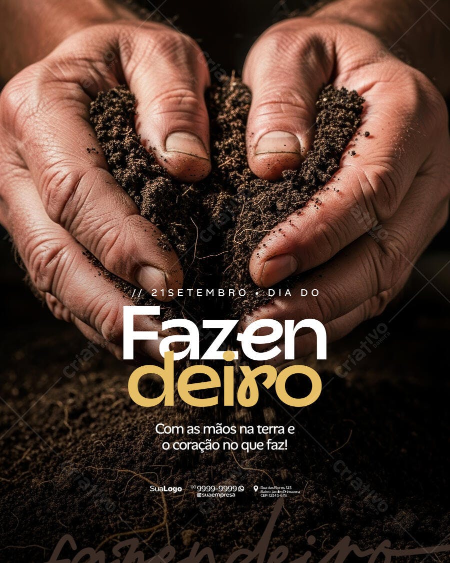 Flyer Dia do Fazendeiro Mãos no Solo PSD Editável