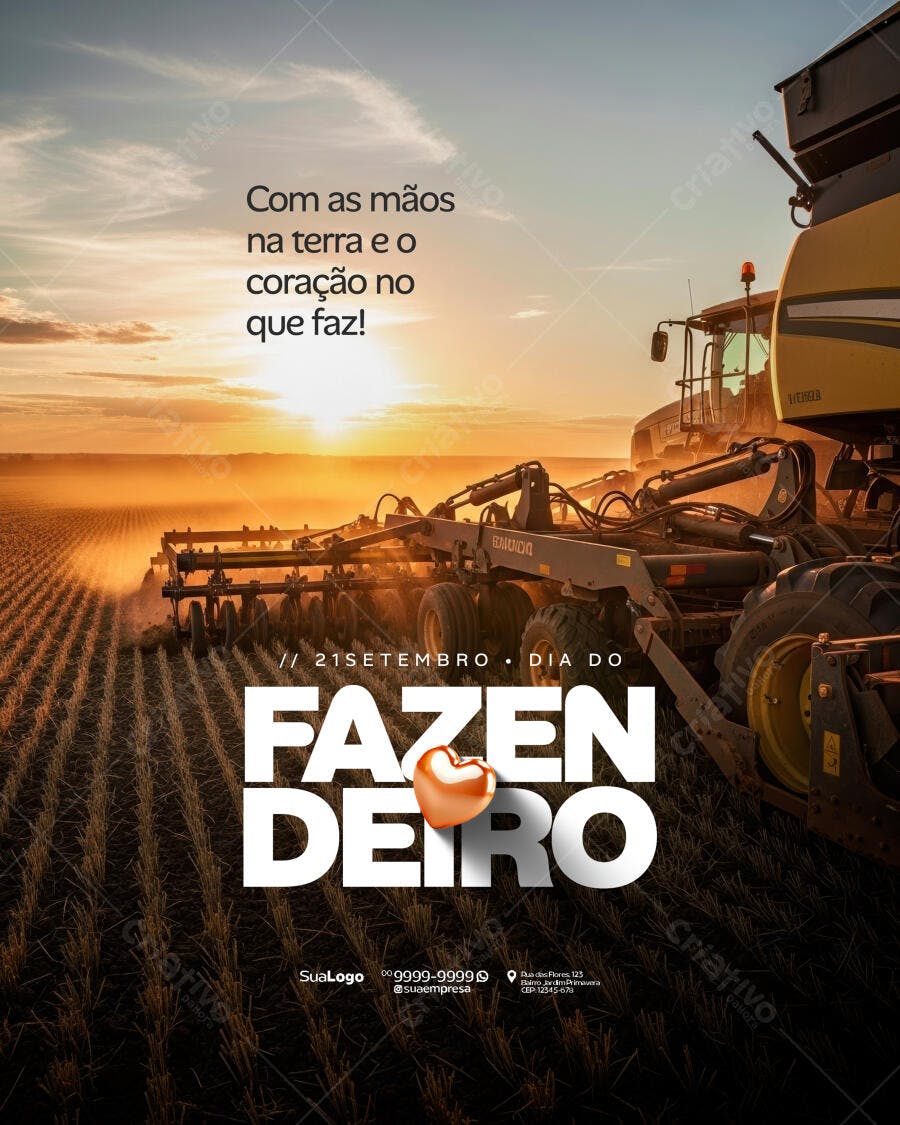 Flyer Dia do Fazendeiro 21 de Setembro com Trator no Campo PSD Editável