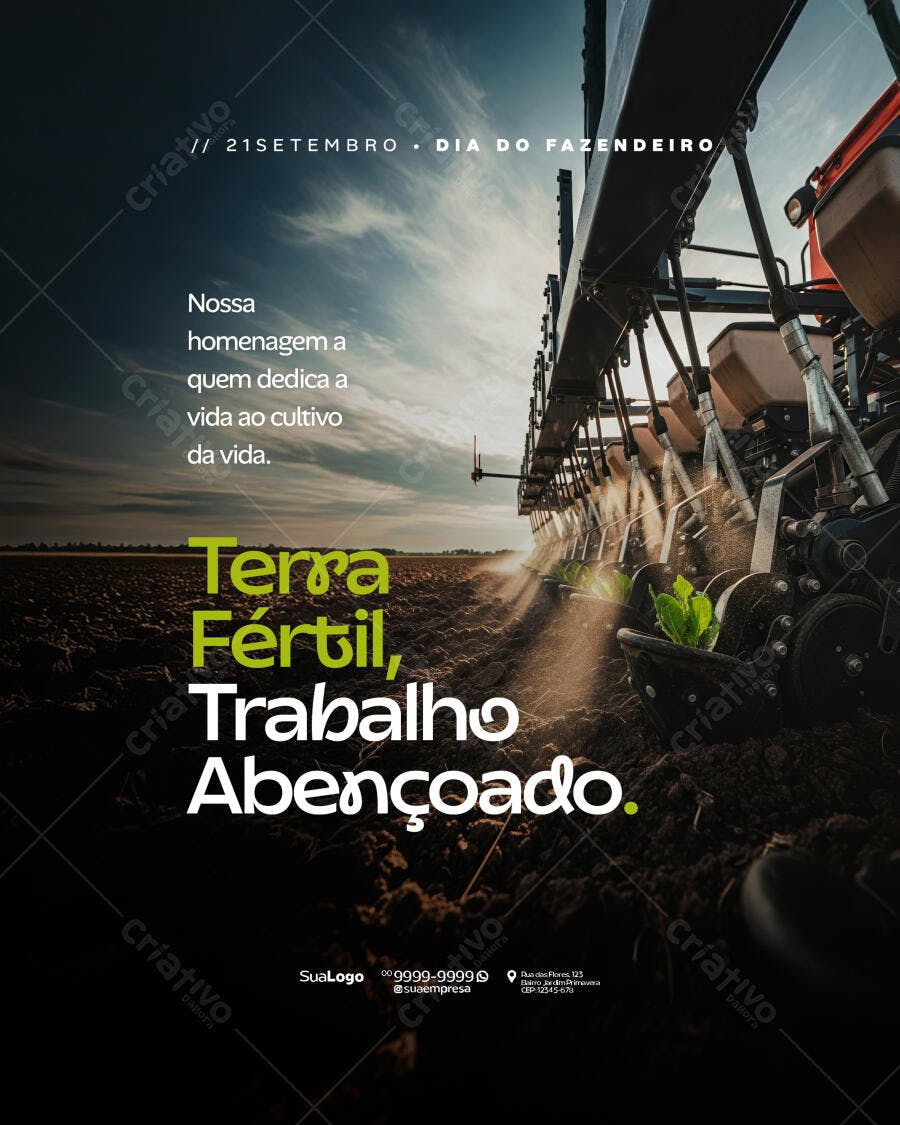 Flyer Dia do Fazendeiro Terra Fértil Trabalho Abençoado Psd Editável