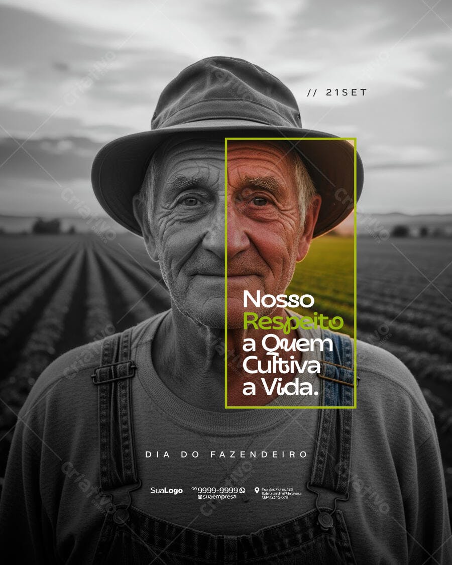 Flyer Homenagem Dia do Fazendeiro Agricultor Campo Psd Editável