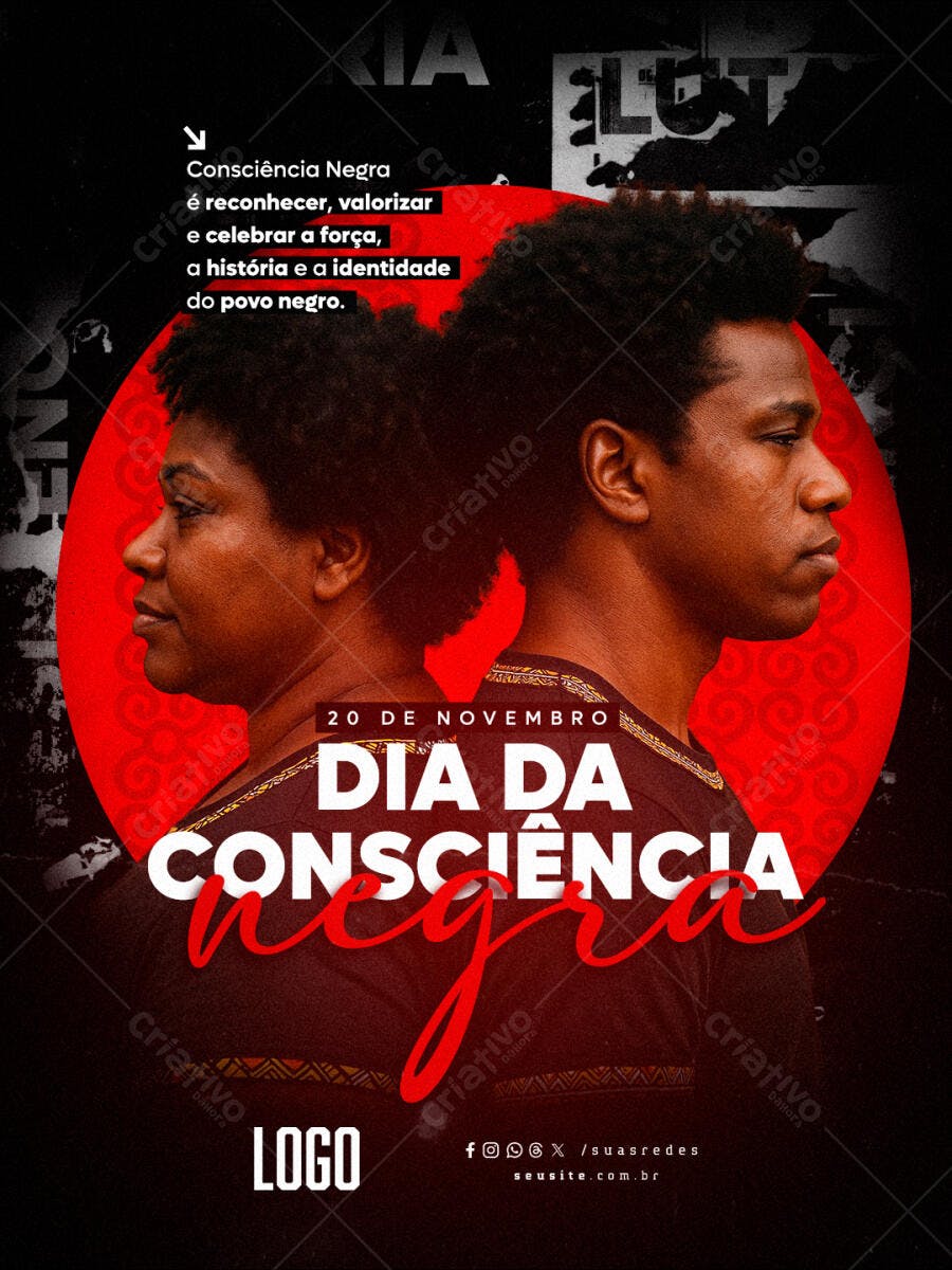 Flyer Dia da Consciência Negra Retratos Negros PSD Editável
