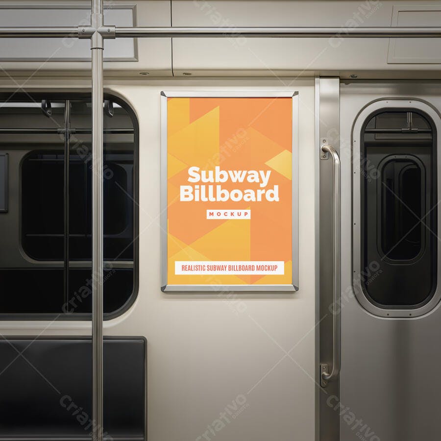 Mockup Realista de Painel Publicitário em Metrô Urbano Cinza Moderno