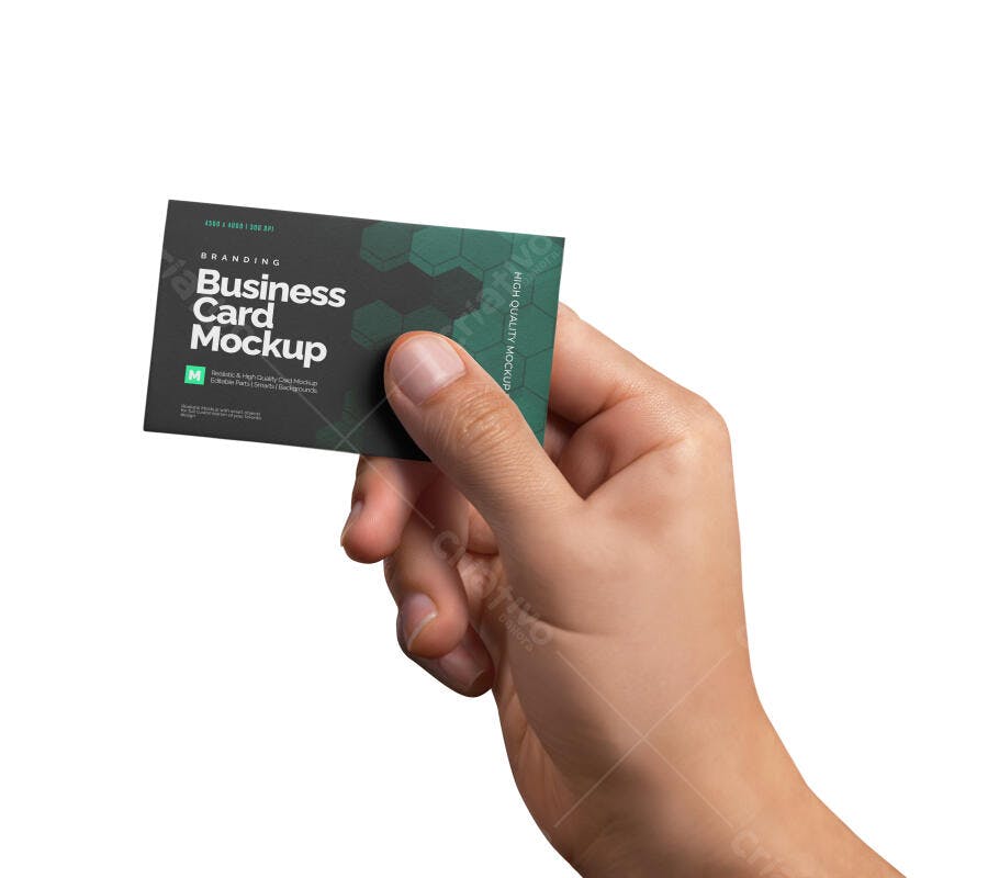 Mockup Realista de Cartão de Visita Profissional Segurado em Mão sobre Fundo Branco