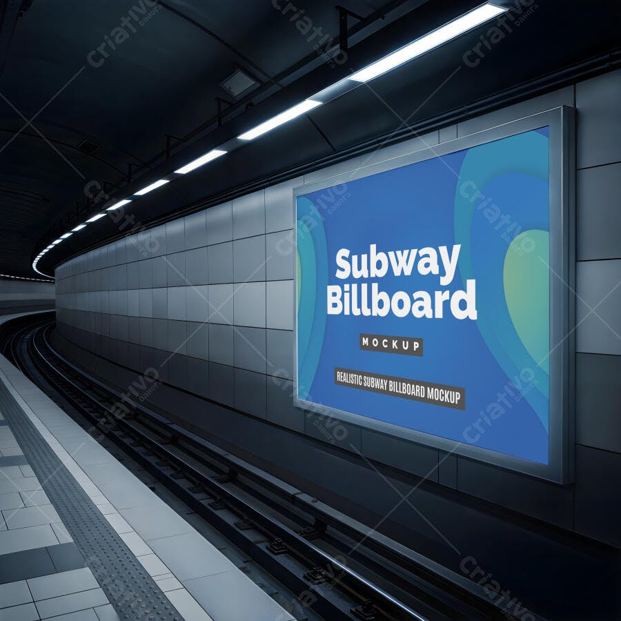 Mockup Realista Outdoor Digital em Estação de Metrô Urbana Escura
