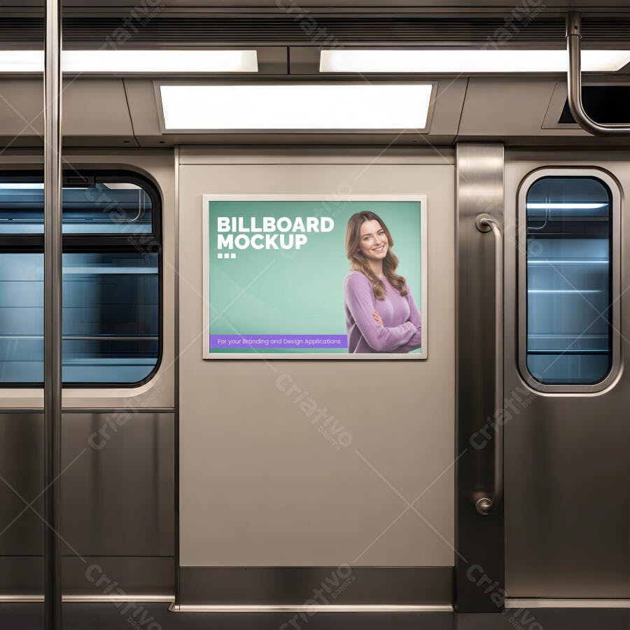 Mockup Realista de Painel Publicitário Interno em Metrô Moderno Cinza