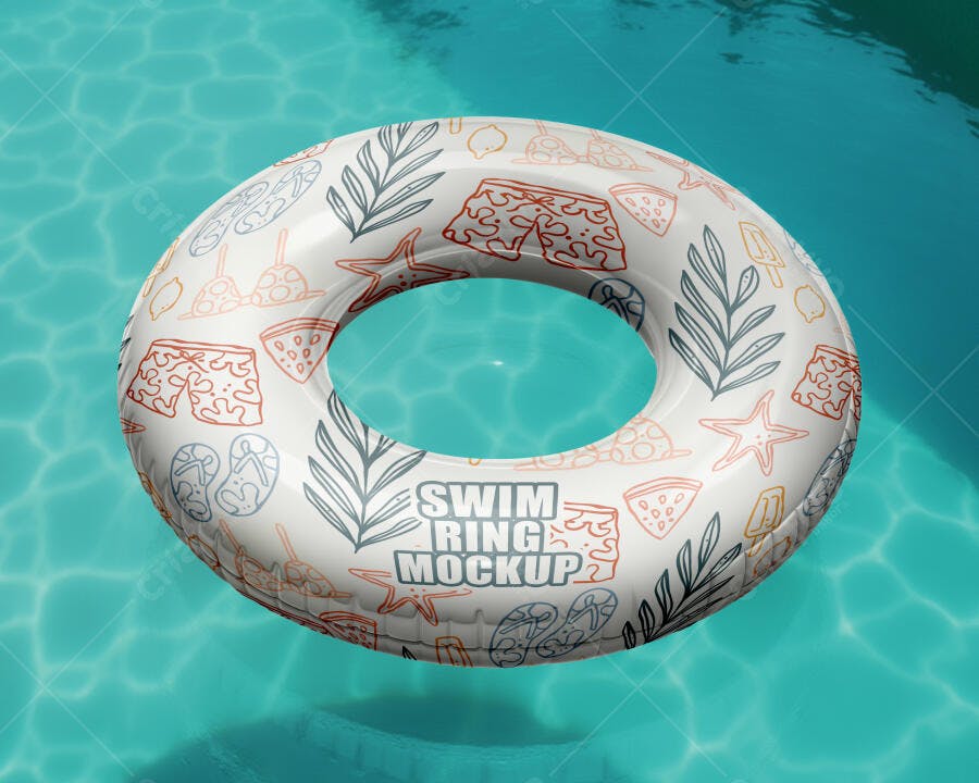 Mockup Realista de Boia de Natação Estampada Verão em Piscina Azul Clássica