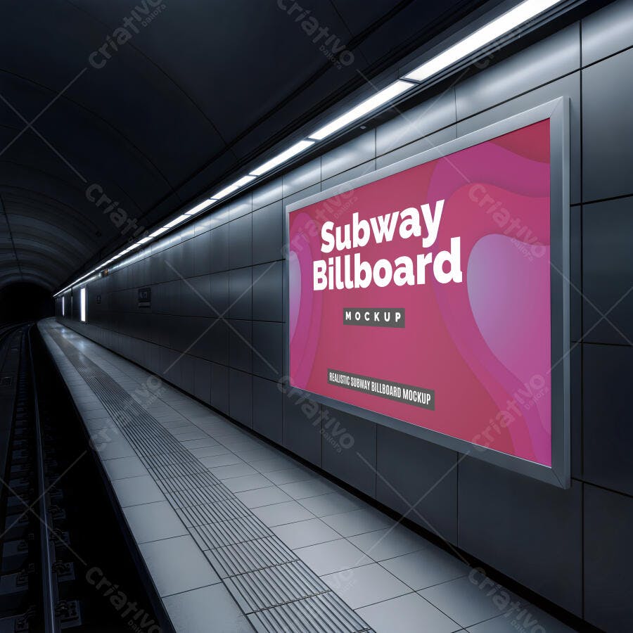 Mockup Realista de Painel de Metrô Moderno em Estação Escura Urbana