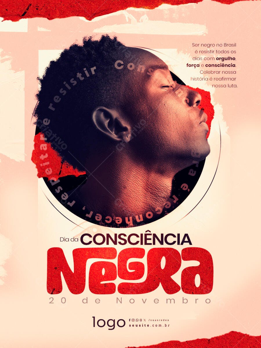 Flyer para Dia da Consciência Negra 20 de Novembro PSD Editável