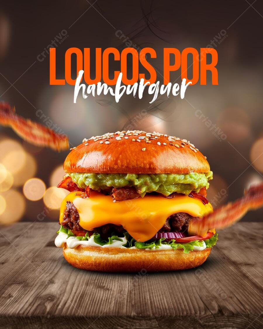 Post Instagram de promoção de hambúrguer gourmet com bacon e guacamole Editável no Canva