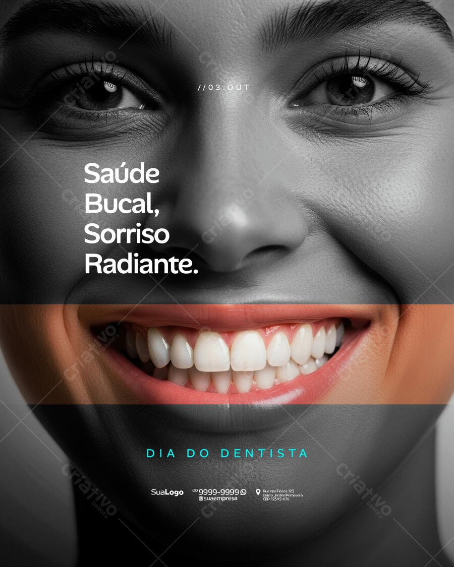 Flyer Dia do Dentista Saúde Bucal Sorriso Radiante PSD Editável