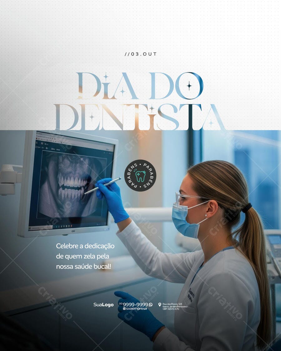 Flyer Dia do Dentista Mulher com Radiografia Dental PSD Editável