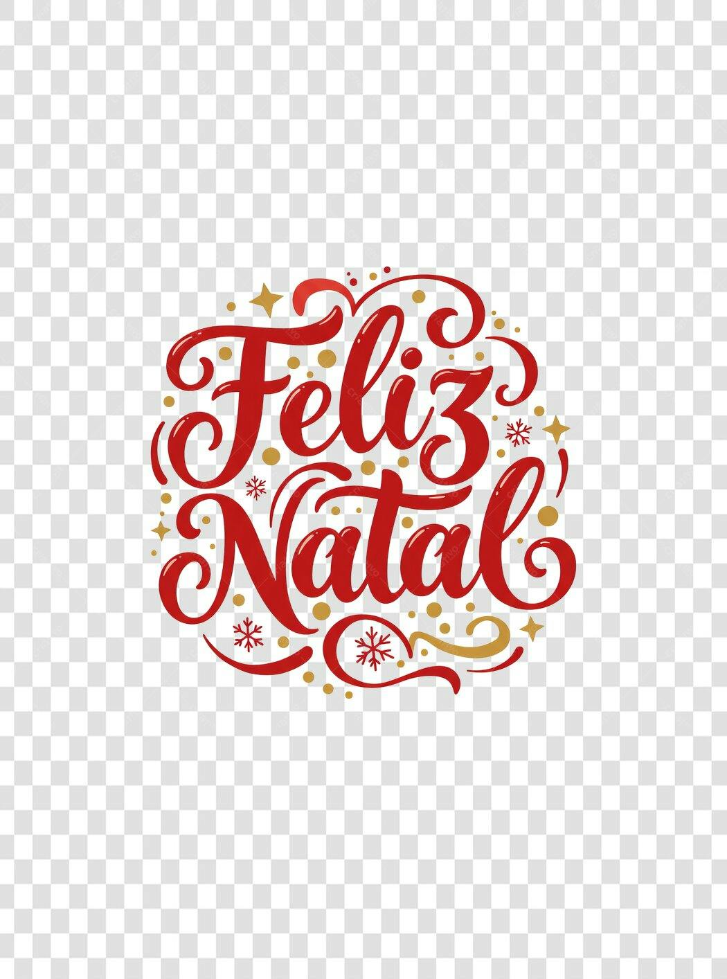 Letreiro Feliz Natal em Caligrafia Vermelho Dourado Flocos de Neve PNG com fundo transparente