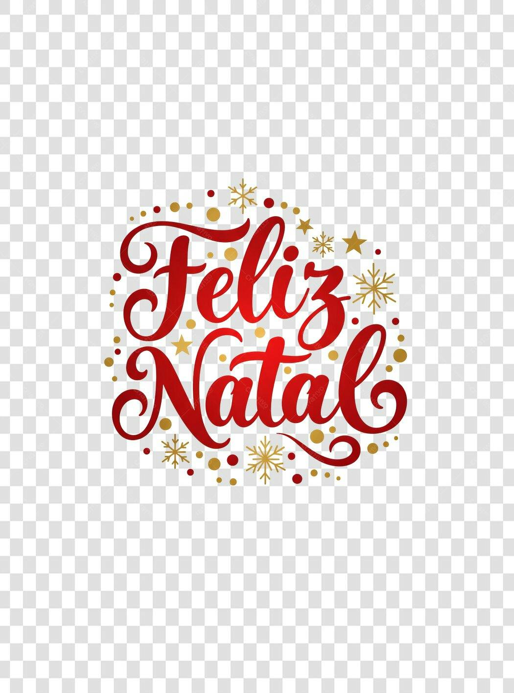 Frase Caligráfica Feliz Natal com Flocos Estrelas Vermelho Dourado PNG com fundo transparente