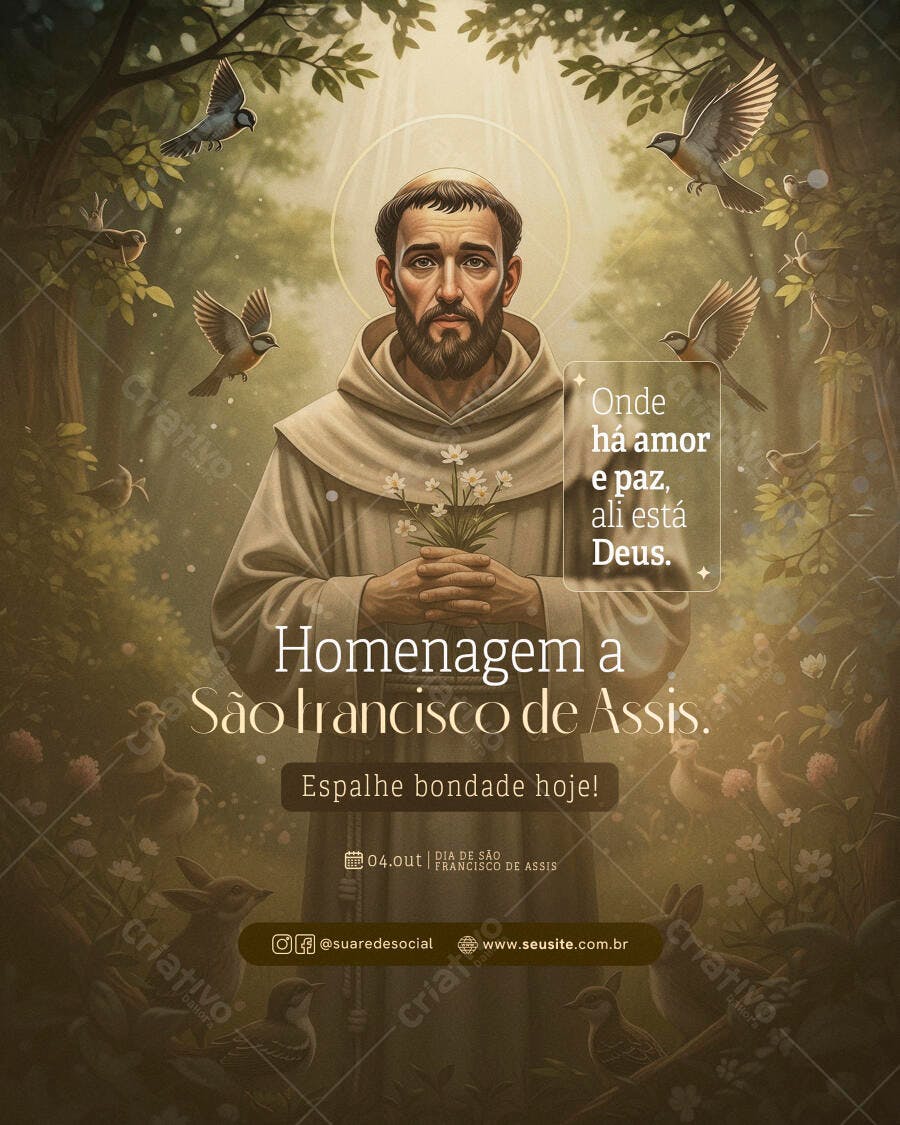 Flyer Homenagem São Francisco de Assis Espiritual PSD Editável