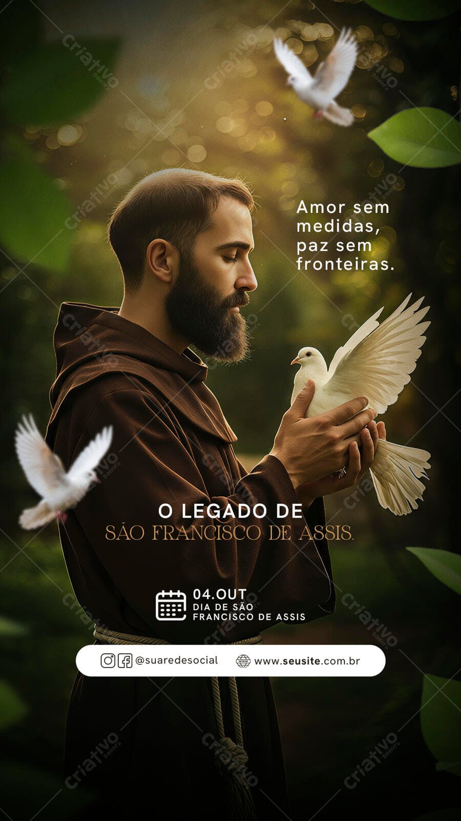 Flyer O Legado de São Francisco de Assis Homem Pomba PSD Editável