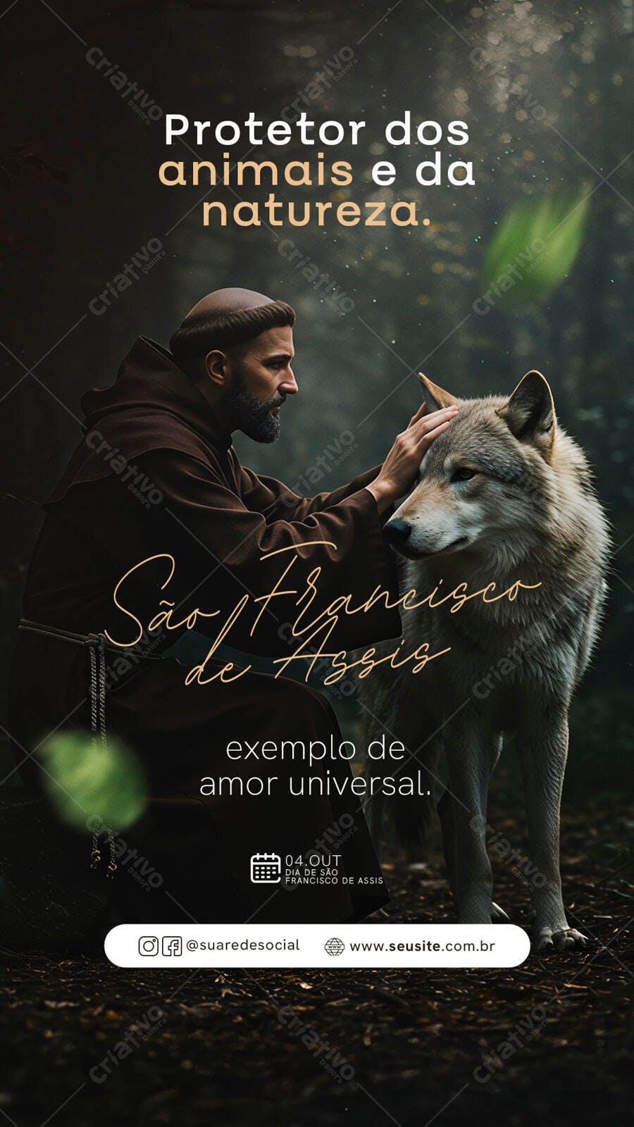 Post Dia de São Francisco de Assis Protetor dos Animais Natureza PSD Editável