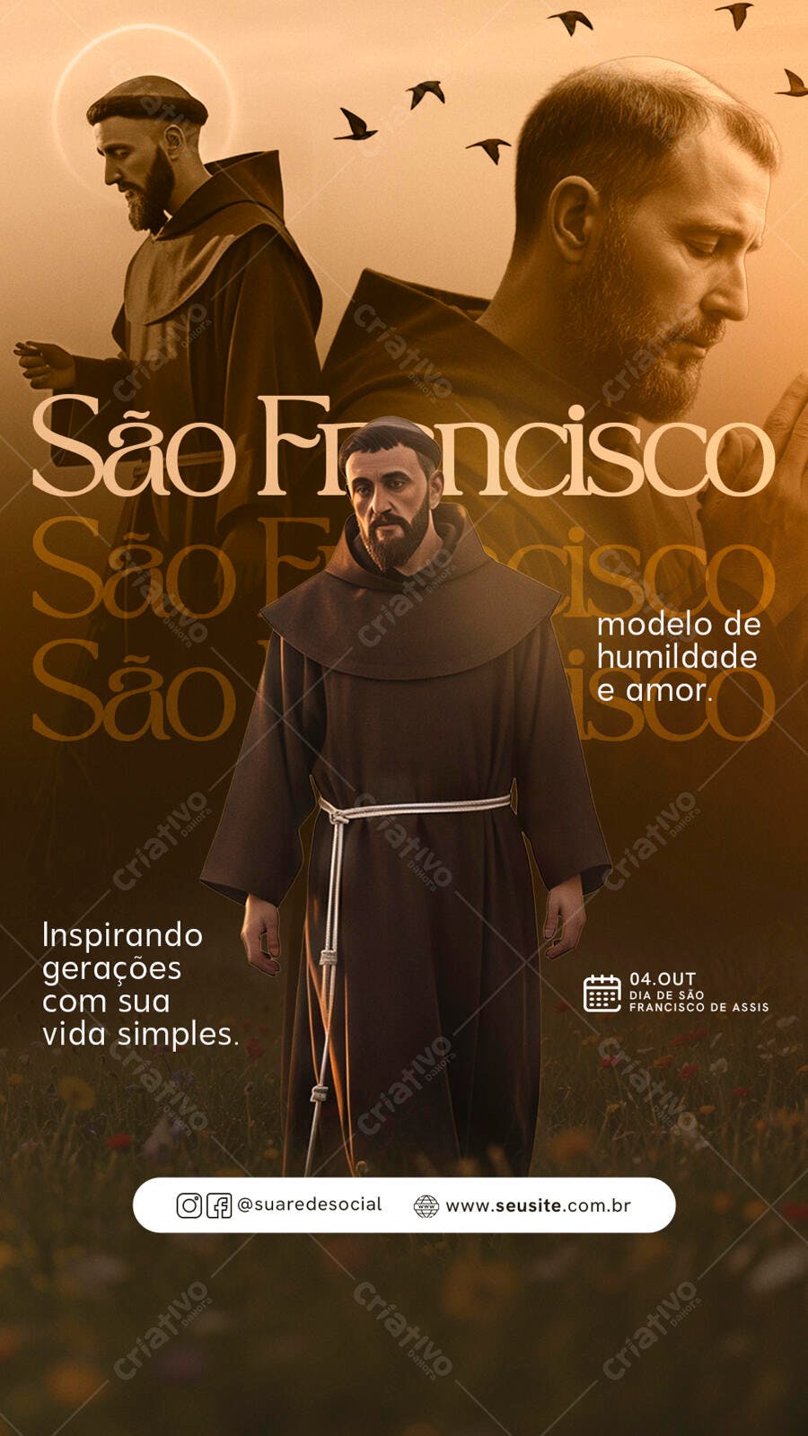 Flyer Religioso para Dia de São Francisco de Assis Psd Editável