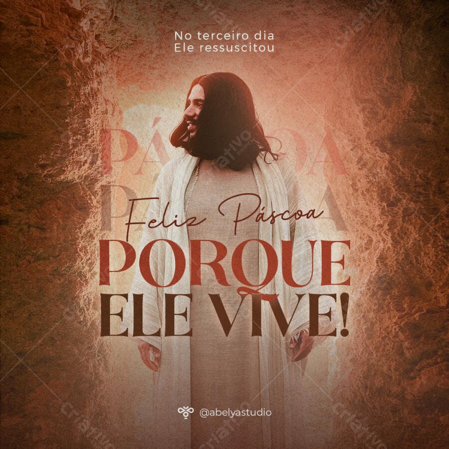 Flyer Páscoa Cristã Jesus Ressuscitado Porque Ele Vive PSD Editável