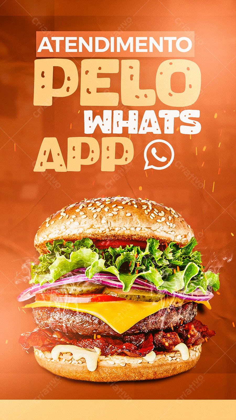 Flyer para Hamburguer Atendimento WhatsApp PSD Editável
