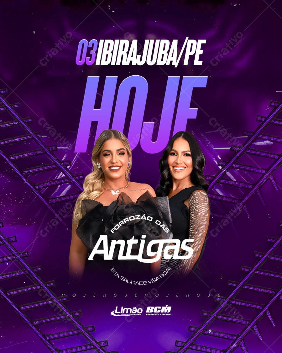 Flyer de Show Forrozão Antigas Ibirajuba PE com Cantoras PSD Editável